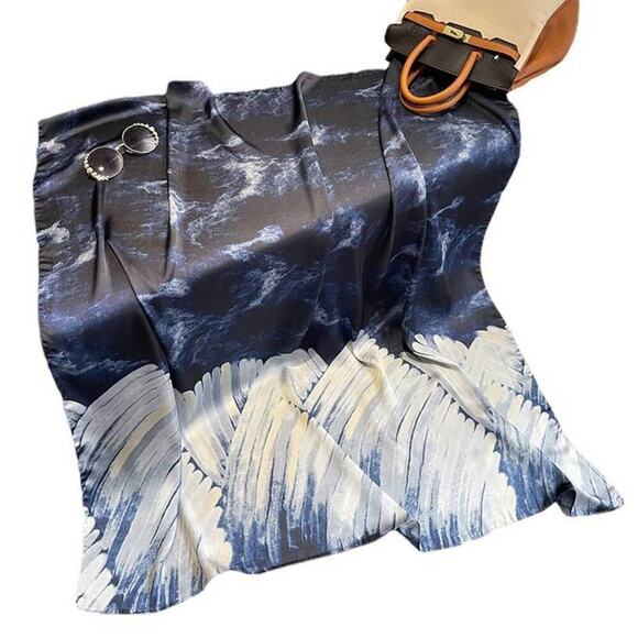 2/$30 NEW Blue White Japanese Wave Painted Nature Printed Fashion Scarf - Picture 4 of 11